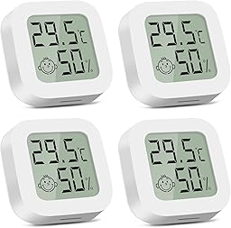 CNMTCCO Digital Room Thermometer Indoor, 4 Pack Hygrometer Humidity Meter for Baby Nursery, Home, Greenhouse, Temperature and Humidity Monitor with Clear LCD Display(White)