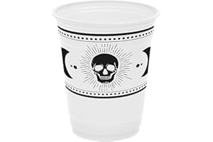 PARTYLOSOPHY 8 Unidades - Vaso de 360 cc color blanco con estampado de calaveras y Temática Esotérica - Decoración Mesa Halloween, Halloween Esotérico, Mesa Esotérica Halloween.