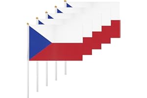 ASUNO 20 Pack Czech Republic Flags HandHeld Small Banners 14 × 21 cm Mini Czech Stick Flag Polyester for Party Decorations World Cup International Festival Events Indoor and Outdoor