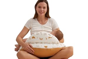 momcozy Cojín de Lactancia con Borde de Seguridad – Cojín ergonómico de Lactancia y Apoyo con Correa Ajustable y Funda de algodón extraíble, Lluvia de meteoritos