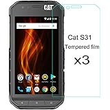 QFSM 3 Pack Custodia Temperato per Cat S31,Pellicola Vetro temperato-Alta qualità Pellicola salvaschermo in Vetro Temperato