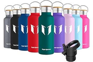 ‎SUPER SPARROW Super Sparrow Butelka na wodę ze stali nierdzewnej - 350 ml / 500 ml / 620 ml / 750 ml / 1L - Izolowana próżniowo metalowa butelka na wodę - Kolba bez BPA ze słomką do pracy, siłowni, podróży, sportu