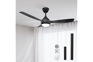 Airwit Silencieux Ventilateur Plafond avec Lumiere LED 106cm, 3 Pales à Clipser, Dimmable Lampe Ventilateur Plafond avec Telecommande pour Chambre Salon Cuisine, Installation Express, Noir