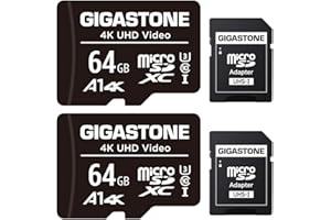 GIGASTONE Carte Mémoire 64 Go Lot de 2 Cartes, Compatible avec Gopro Drone Caméra Tablette Samsung Sony, Haute Vitesse pour 4K UHD Vidéo, A1 U3 C10 Carte Micro SDXC avec Mini étui et Adaptateur SD.