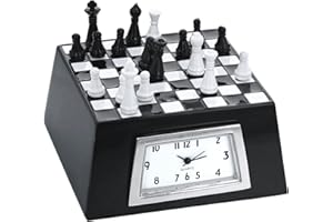 The Emporium Miniature Clocks - Miniature Chess Board Novelty Quartz Movement Black & White Collector Clock 9595