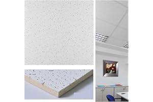 GENERICO Panneaux de plafond 60 x 60 x 1,2 cm – 14 pièces – en fibre minérale – Lot de 5,04 m² – Absorbant – Finition fissurée – En appui