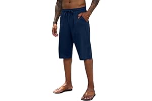 CTU Mens Linen Shorts Casual Cotton Summer Beach Elastic Trousers 3/4 Length Pants Shorts