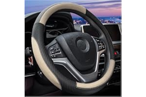 JNNJ Lenkradbezug Auto, Atmungsaktive Universal-Lenkradabdeckung, Sport Anti Rutsch Universal 38cm Lenkradbezug, Lenkrad Abdeckung Echtes Leder Anti Slip(Schwarz/Beige)