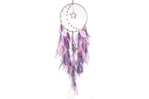 Donko Dream Catcher, Pink&Gray Feather Dream Catcher for Bedroom, Dream Catcher with Star Pendant, Crystal Stone Tree of Life Dream Catcher for Wall Hanging Craft Gifts