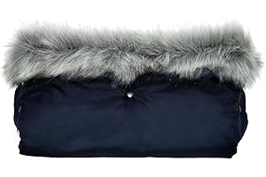 Baby-Joy Kinderwagen Muff mit Kunstfell, Wetterfester Handwärmer mit Fleece & Wattierung, Luxus Handschutz für Kinderwagen & Buggy | Farbe: 2505 Dunkelblau-Creme