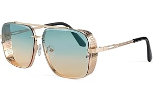 FEISEDY Vintage 70er 80er Sonnenbrille Herren Square Steampunk Brille Groß mit Metall Rahmen und UV400 Schutz B2894