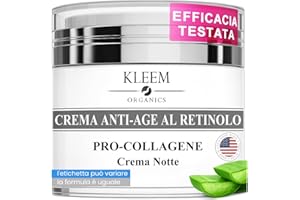 KLEEM ORGANICS Crema Viso Antirughe Acido ialuronico con Retinolo e Collagene - Eletta Miglior Crema Antirughe Donna e Uomo per Rughe, Macchie Scure e Linee Sottili - 50ml