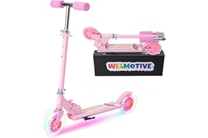 WELMOTIVE Kick Scooter for 3+Years Old Boys & Girls Lightweight, Foldable, Aluminum Frame, and Adjustable Handlebars, Rear Brake, and Flashing Light up Wheels