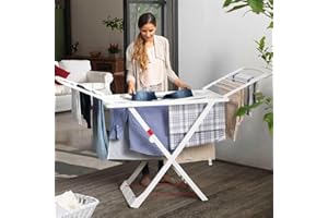 Dekohome Tendedero Plegable con Alas, 20 Metros de Superficie de Tendido, Hecho de Resina Resistente al Sol y a la Intemperie, 180 x 108 x 55 cm, Blanco