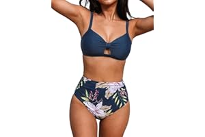 CUPSHE Zestaw bikini dla kobiet dwuczęściowe stroje kąpielowe z wysokim stanem wycięcie krzyżujące się plecy wiązany na dole