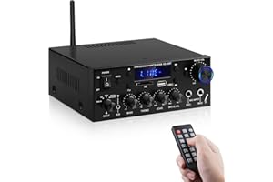 SIKKEBY Amplificatore Audio Casa,Bluetooth 5.0 HiFi Amplificatore,KS-33BT 2Canali RMS 60W X 2 Max 400W X 2 Amplificatore Stereo Ricevitore W/Echo, USB/SD/AUX/BT.C/FM Microfono per Home Cinema Auto, Festa