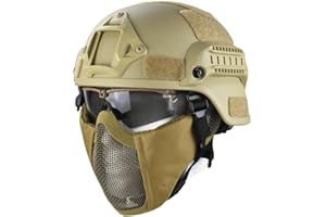 WLXW Mich 2000 Stil ACH Taktische Helm Mit Protect Ear Faltbare Doppelriemen Halb Gesicht Mesh Maske & Schutzbrille, Für Airsoft Paintball Gun