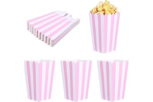 PENGSHOW 20 Pcs Mini Popcorn Boxes, Pink Small Popcorn Bags, Striped Paper Cardboard Candy Container, 4.72X2.75In Popcorn Bucket, for Party, Birthday, Film Night, Carnivals, Sleepover Treats