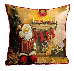 DreamVio Jute Exclusive Merry Christmas Decorative Throw/Pillow Covers, Cushion Covers for Gifting, Living Room, Bed Room, Sofa,Chairs Pack/Set of 1 (Multicolour, Size 24 x 24 Inches)