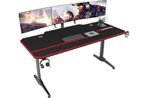 DlandHome Bureau Gaming 140 cm Bureau Gamer avec Tapis de Souris Intégré & Porte Manette/Chargeur à USB, Table de Gaming PC Gamer Station de Jeu Pro avec Porte-gobelet & Crochet pour Casque, Noir