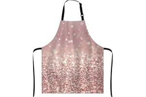 Wasach Rose Gold Rainbow Glitter Bib Apron with Adjustable Neck for Men Women,Suitable for Home Kitchen Cooking Waitress Chef Grill Bistro Baking BBQ Apron