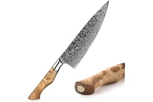 HEZHEN Couteau de Chef Damas, Couteau de Cuisine en 67 Couches Acier Damas,Style Japonais Couteau Gyuto, Manche en Bois