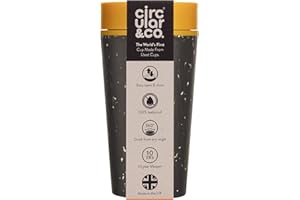 Circular and Co Leakproof Reusable Coffee Cup 12oz/340ml - The World's First Travel Mug Made from Recycled Coffee Cups, 100% Leak-Proof, Sustainable & Insulated (Black & Electric Mustard)