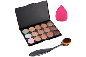 Pure Vie® 1 Pcs brochas de maquillaje + 1 Esponja Fundación Puff + 15 Colores Corrector Camuflaje Paleta de Maquillaje Cosmética Crema - Perfecto para Sso Profesional y Diario