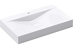 doporro Lavabo suspendido o sobre encimera Blanco Angular Colossum810 de 80 cm de mármol Mineral Fundido