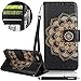 Produktbild HUDDU Schwarz Schutzhülle für iPhone 7 Handyhülle Mandala Muster Floral PU Leder Tasche Slim Wallet Case Flip Hülle Ledertasche mit Kartenfach Magnetverschluss Stand Cover Brieftasche Etui Blumen Handytaschen für iPhone 7 / iPhone 8