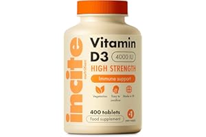 INCITE NUTRITION Vitamin D3 4000 IU - 400 High Strength Vitamin D Tablets (1+ Year Supply) - Vegetarian - Immune System Booster - Gluten Free - Vitamin D Supplements - Made in The UK