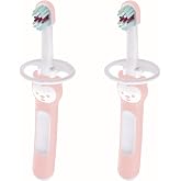 MAM Set of 2 Baby Toothbrushes, Compact Handle, Pink, 2 pcs | Ideal for first teeth, ergonomic and non-slip, safety guard, ve