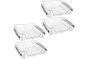 VA-Cerulean Teleskopschublade,Korbauszug Schrankauszug,Küchenschublade,Ausziehbare Ablage,Schlafzimmerschublade Vollauszug,Küchen Regal 20KG Tragkraft,Geeignet für 60cm Schränke(4 Stück)