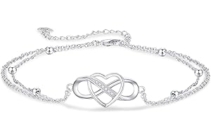 GKMAMRG Bracelet de cheville pour femme en argent 925 – Chaîne de cheville pour femme – Cœur infini – Chaîne de cheville réglable en argent, 27cm, Argent sterling