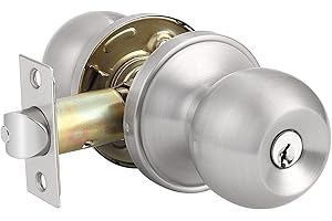 Probrico Entry Door Knob with Key Stainless Steel Exterior Door Knobs Round Security Front Door Lock Set Satin Nickel