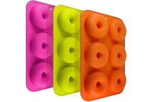 FineGood FG molds_3 silikonowe formy w kształcie pączka, 6 pustych przestrzeni, nieprzywierająca, odporna na wysoką temperaturę, do ciastek, bagelek, muffinek, pomarańczy, kolor różowy, czerwony, zielony