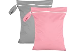 Moorle 2 Stück Nassbeutel 40 x 30 cm, Wasserdichter Wäschesack Grau & Rosa, Wiederverwendbarer Reise Nasssack mit Reißverschluss, Klein Nasstasche Schwimmen für Badeanzüge, Strandtücher, Windeln