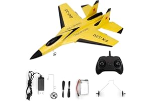 RNPKZ Remote Control Plane, 2CH 2.4Ghz RC Plane Remote Control Wireless Airplane Toy, RC Planes Ready To Fly, SU-35 Foam RCPlane with LED Light Strip, RCGlider Planes for Kids Beginners Adult(Yellow)