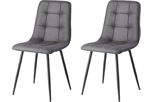 ‎GRANDCA HOME GrandCA HOME 2er-Set Esszimmerstühle, Moderne Küchenstühle mit Metallbeinen, gepolsterte Esszimmerstühle, wasserdichter Stoff mit Ledertechnologie, Dunkelgrau1-KJ