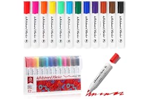 Vinabo Pennarelli Lavagna Bianca Cancellabile, 12 Colori Pennarelli per Lavagna a Punta Fine, Pennarello Lavagna Cancellabili per Fornitura Cancelleria Scuola e Ufficio