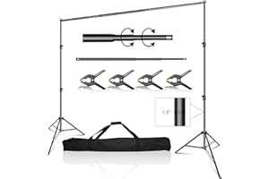 EMART 3 x 3 m Supporto per Sfondo Fotografico, Kit di Supporti di Fondale Regolabile con Pacchetto di Trasporto per Studio, Fotografia di Prodotti, Registrazione Video