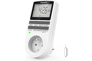 Prise Programmable Digitale, Maxcio Minuterie Numérique Hebdomadaire avec Ecran LCD, Minuterie Prise Electrique 12H/24H/7Jours, Économie d'Energie pour L'électroménagers et L'éclairage (1 Pack)