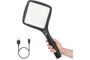 mafiti Elektrische Fliegenklatsche Extra Stark 3000V, Wespenfalle Spinnenfänger Mückenfalle Insektenfänger, USB Wiederaufladbar, LED-Beleuchtung, Ideal für Drinnen und Draußen, Schwarz