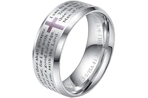 HIJONES Herren Edelstahl BibelVers Lords Prayer Kreuz Gott Ring 3 Farben drehbar Schwarz/Gold/Silber