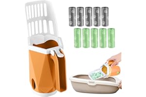 MEZOKUCEL Paletta Lettiera Gatto con Contenitore, Paletta per Lettiera Portatile di Grande capacità, Paletta per Gatti con 10 Rotoli di Sacchi per la Spazzatura, per la Pulizia della Lettiera del Gatto (giallo)