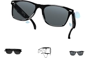 LONGLU Smart Glasses - Real-Time AI Translation via App, Bluetooth 5.4 Calls/Music, Lightweight Touch Control, Blue Light & UV Protection (​​Black frame - Grey lens​)