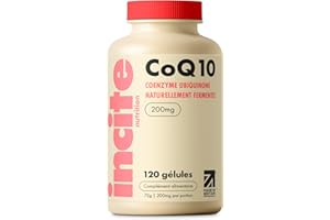 Incite Nutrition Coenzyme Q10. Pack de 120 Gélules CoQ10 de 200 mg. Suppléments Antioxydants pour un Vieillissement en Bonne Santé. Doses pour 2 Mois de Compléments pour une Meilleure Santé Cardiaque