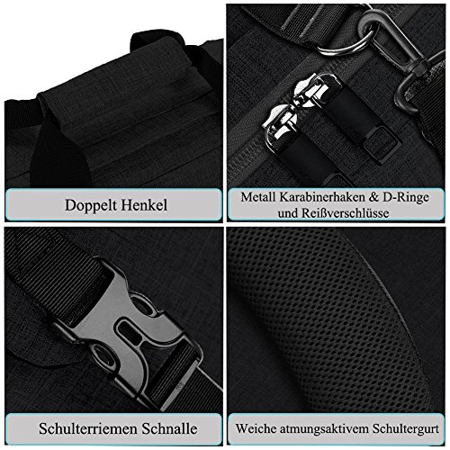 SOCKO 17,3 Zoll Mehrzweck Laptop Rucksäcke Reiserucksack Wanderrucksäcke College Studenten Rucksack Business Henkeltasche Aktentasche Schultertasche Umhängetasche mit Griffe und Tragriemen für 17 – 17,3 Zoll Laptop/ Notebook / Macbook Computer,Schwarz-Schwarz - 7