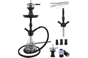 RMAN Shisha Set vattenpipa 2 slangar Hookah 2 anslutningar 43cm komplett med plug-in bowl, tonhuvud, rostfritt stål, dykrör, stängd kamber