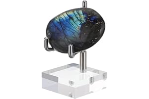 BTSKY Mini Espositore da Braccio Regolabile in Metallo Argento con Base Quadrata in Acrilico, Geodi Roccia Minerale Agata Fossile Corallo Espositore Monete